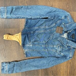 JLUXLABEL Blue Denim Bodysuit with Tan Accent